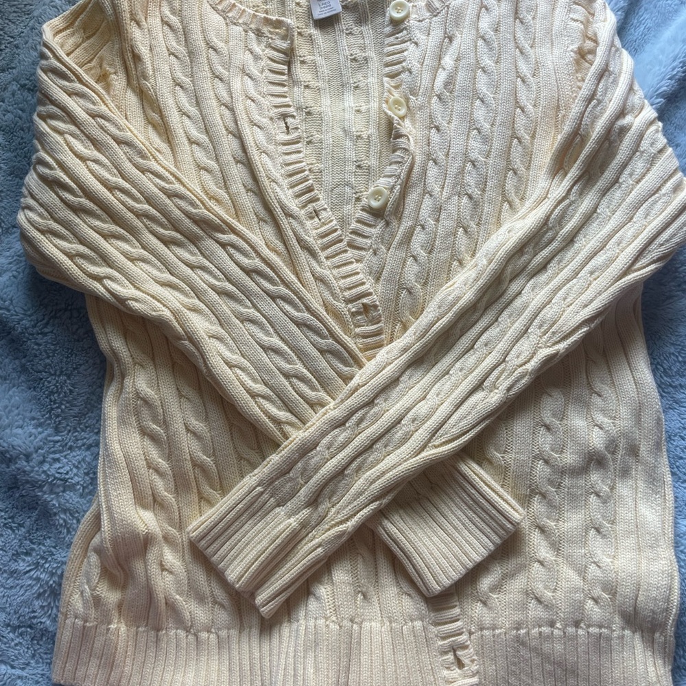 L.L. Bean Women's Cream Cable Cardigan